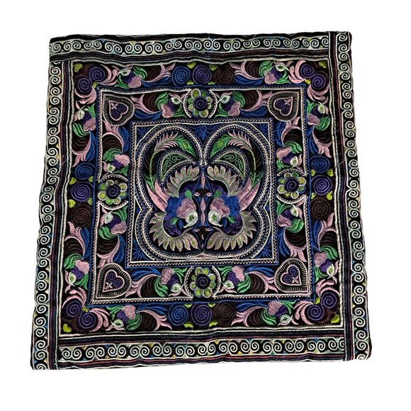 Other - Vintage Embroidered Embroidery Tapestry Pillow Cover Case Birds Blue Purple Pink